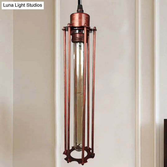 Industrial Style Metal Tube Cage Hanging Light - 1-Light Pendant Lighting For Dining Table
