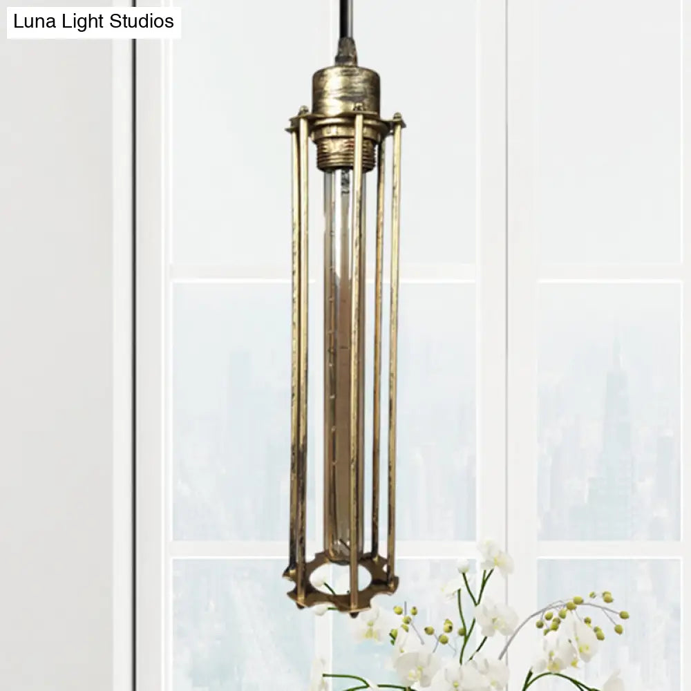 Industrial Style Metal Tube Cage Hanging Light - 1-Light Pendant Lighting For Dining Table