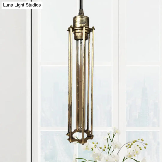 Industrial Style Metal Tube Cage Hanging Light - 1-Light Pendant Lighting For Dining Table