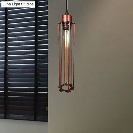 Industrial Style Metal Cage Pendant Light With Adjustable Cord - Antique Brass/Aged Silver Finish