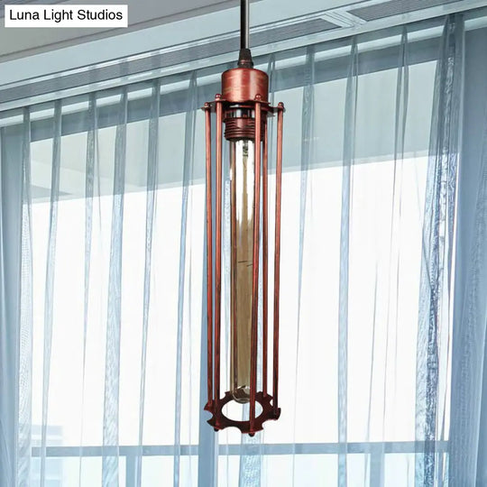 Industrial Style Metal Cage Pendant Light With Adjustable Cord - Antique Brass/Aged Silver Finish