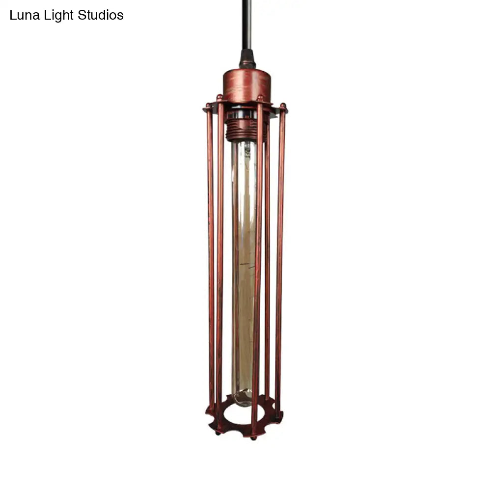 Industrial Style Metal Tube Cage Hanging Light - 1-Light Pendant Lighting For Dining Table