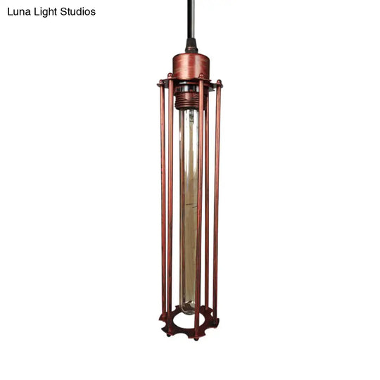 Industrial Style Metal Tube Cage Hanging Light - 1-Light Pendant Lighting For Dining Table