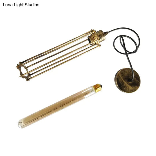 Industrial Style Metal Tube Cage Hanging Light - 1-Light Pendant Lighting For Dining Table