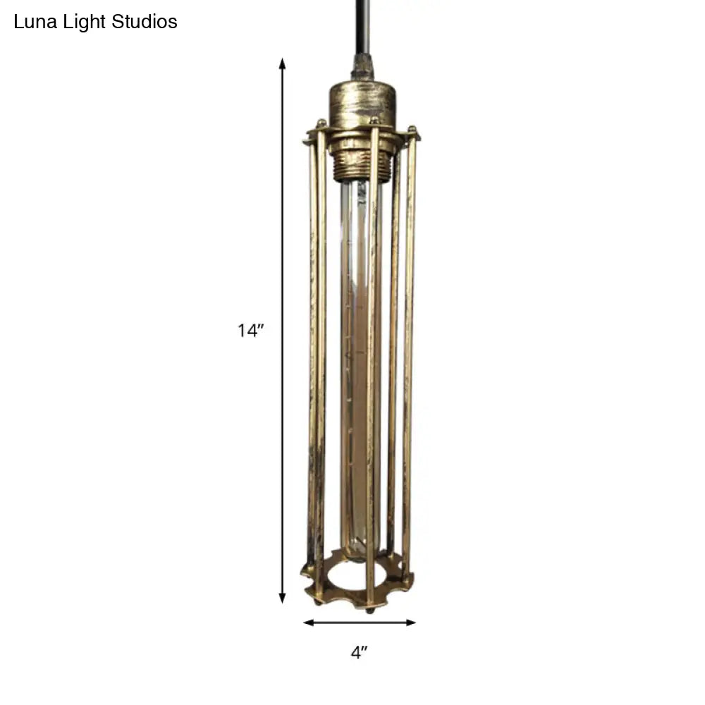 Industrial Style Metal Cage Pendant Light With Adjustable Cord - Antique Brass/Aged Silver Finish