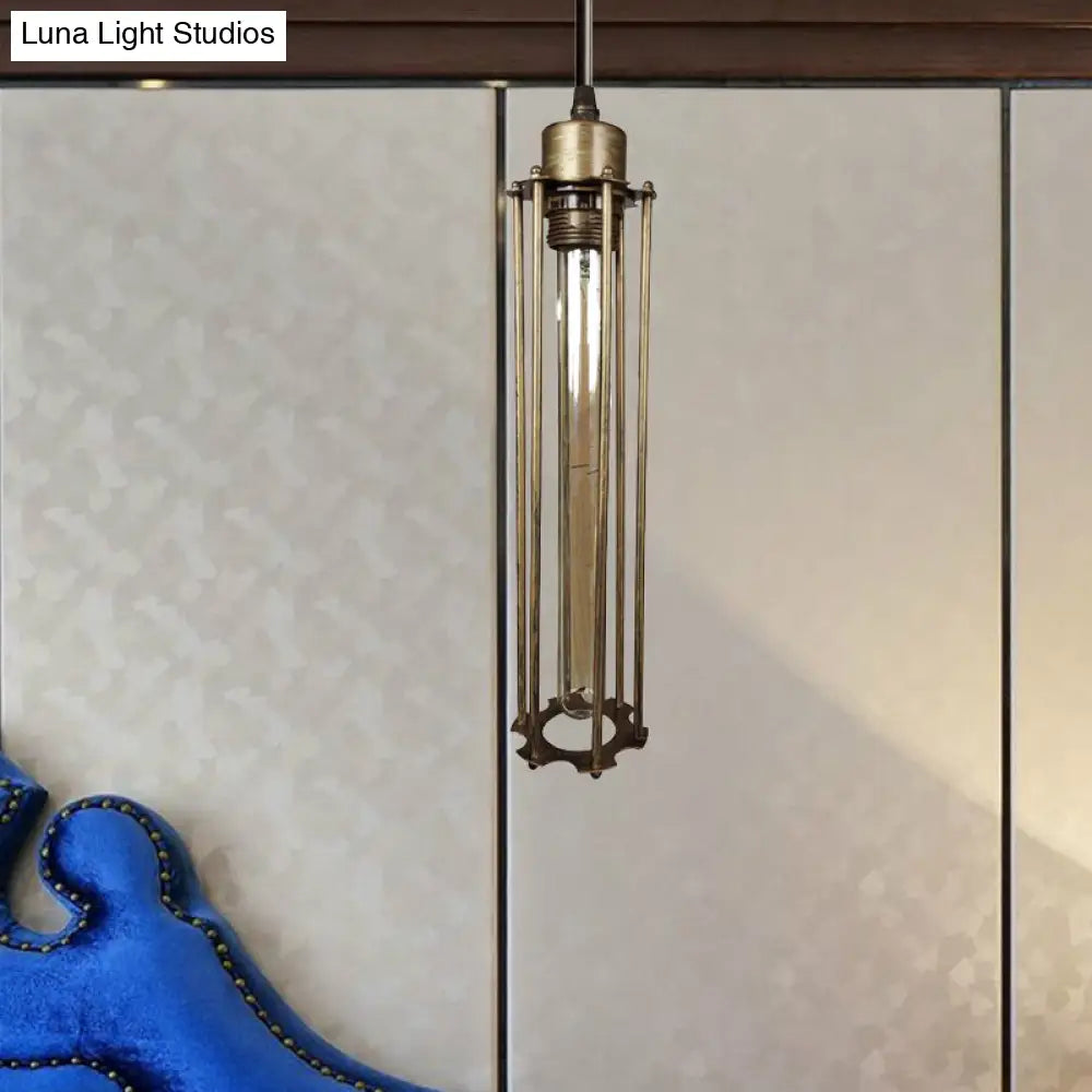 Industrial Style Metal Tube Cage Hanging Light - 1-Light Pendant Lighting For Dining Table