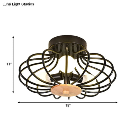 Industrial Style Metal Ceiling Light Fixture - Fan Shaped Semi-Flush Mount With 3/5 Heads
