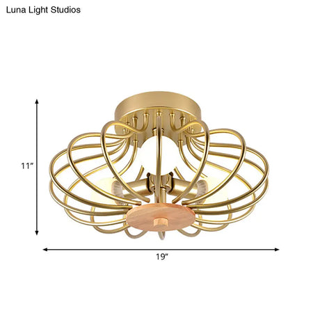 Industrial Style Metal Ceiling Light Fixture - Fan Shaped Semi-Flush Mount With 3/5 Heads