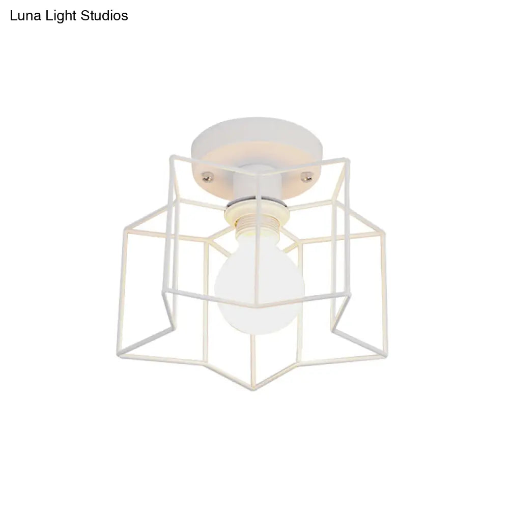Industrial Style Metal Ceiling Mounted Light With Star Caged Design - Bedroom Close To Lighting