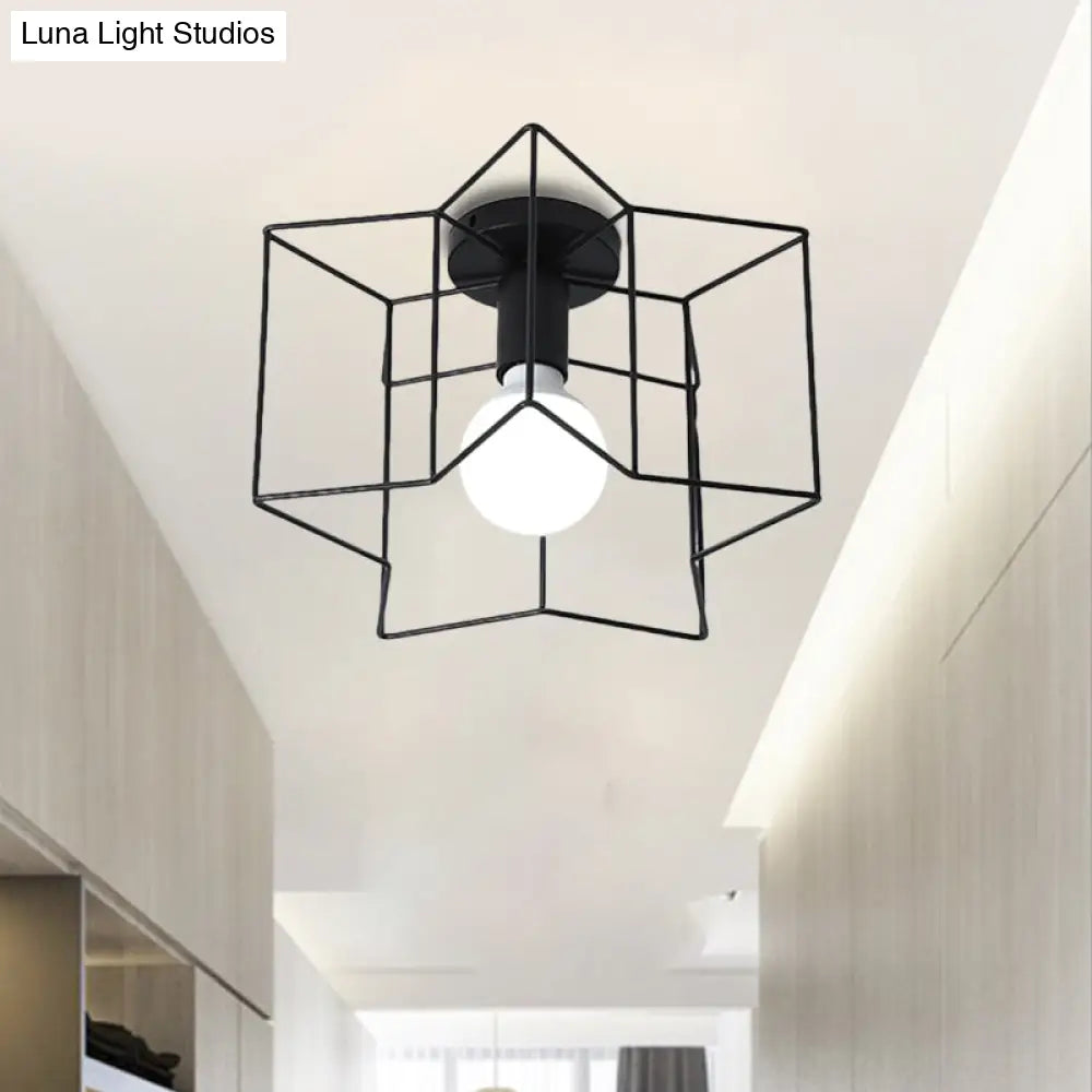 Industrial Style Metal Ceiling Mounted Light With Star Caged Design - Bedroom Close To Lighting