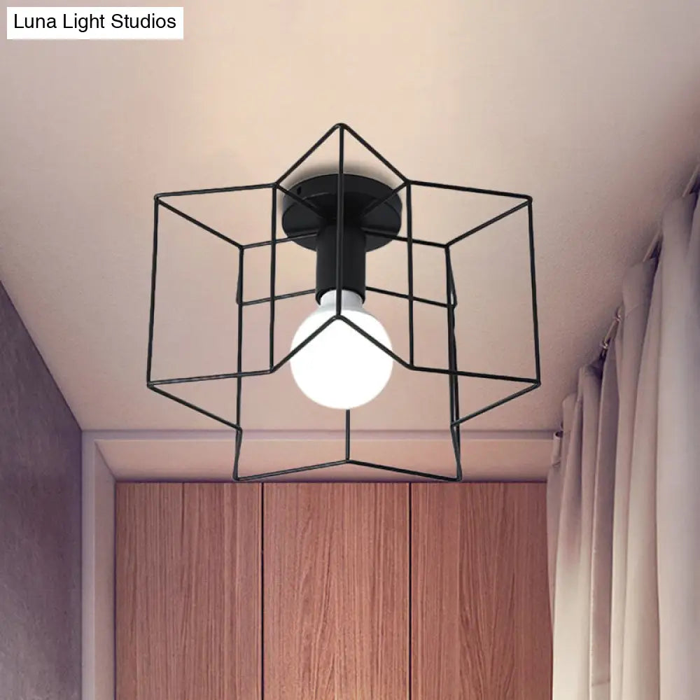 Industrial Style Metal Ceiling Mounted Light With Star Caged Design - Bedroom Close To Lighting