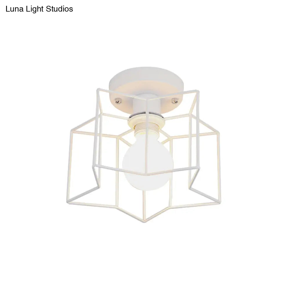 Industrial Style Metal Ceiling Mounted Light With Star Caged Design - Bedroom Close To Lighting