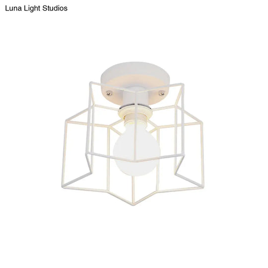 Industrial Style Metal Ceiling Mounted Light With Star Caged Design - Bedroom Close To Lighting