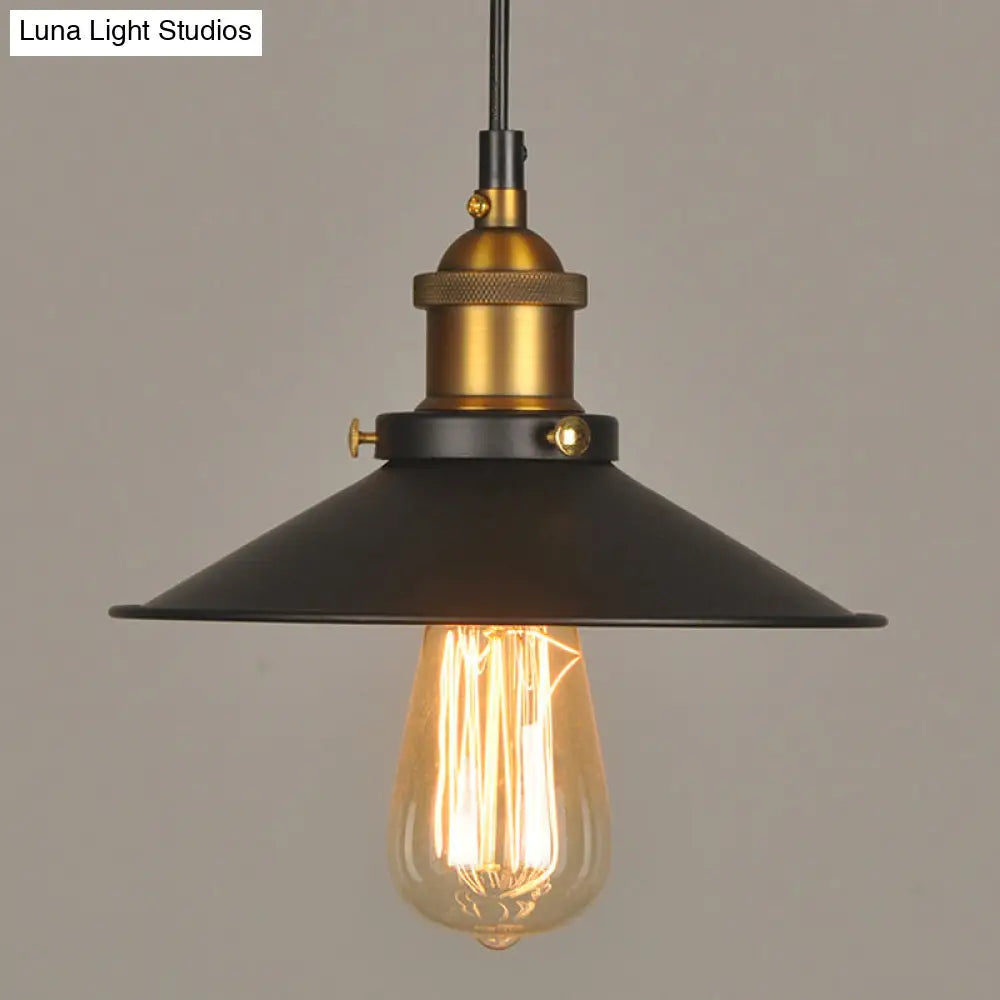 Industrial Style Black Metal Cone Pendant Lamp - Warehouse Lighting / 8.5