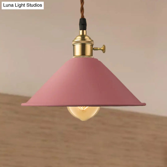Industrial Style Metal Conic Shade Dining Room Ceiling Light Fixture - 1 Gray/White/Pink Pendant