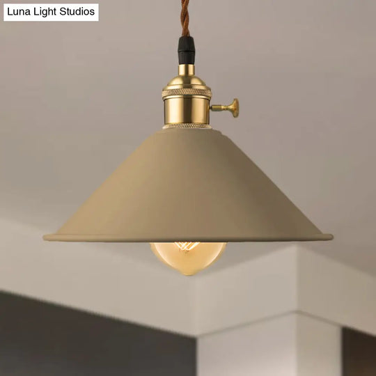 Industrial Style Metal Conic Shade Dining Room Ceiling Light Fixture - 1 Gray/White/Pink Pendant