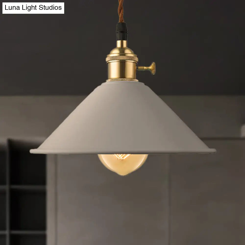 Industrial Style Metal Conic Shade Dining Room Ceiling Light Fixture - 1 Gray/White/Pink Pendant