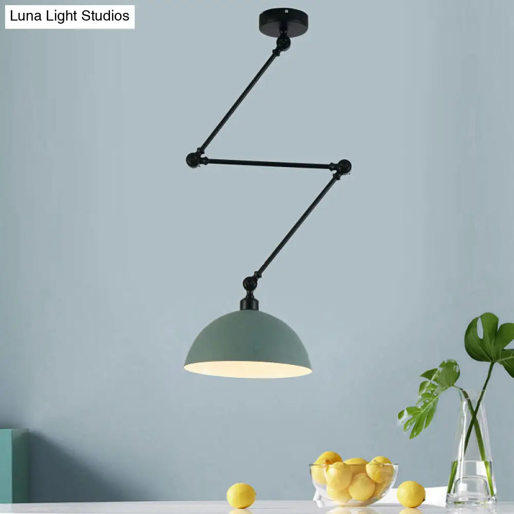 Industrial Style Metal Kitchen Pendant Lamp - Domed Green/Yellow 1-Light Suspension With Extendable