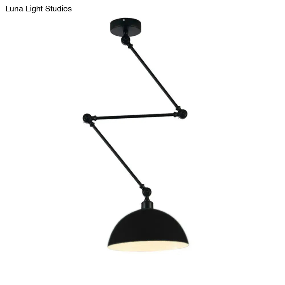 Industrial Style Metal Kitchen Pendant Lamp - Domed Green/Yellow 1-Light Suspension With Extendable