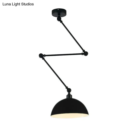Industrial Style Metal Kitchen Pendant Lamp - Domed Green/Yellow 1-Light Suspension With Extendable