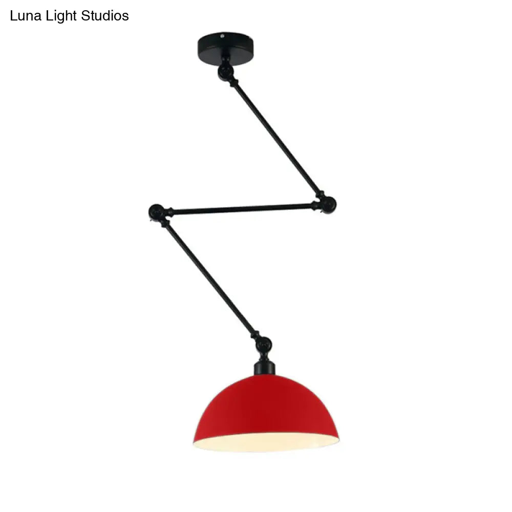 Industrial Style Metal Kitchen Pendant Lamp - Domed Green/Yellow 1-Light Suspension With Extendable