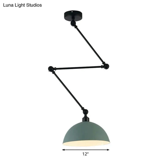 Industrial Style Metal Kitchen Pendant Lamp - Domed Green/Yellow 1-Light Suspension With Extendable