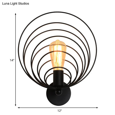 Industrial Style Metal Sconce Wall Lamp For Dining Room - Black Finish Single Bulb