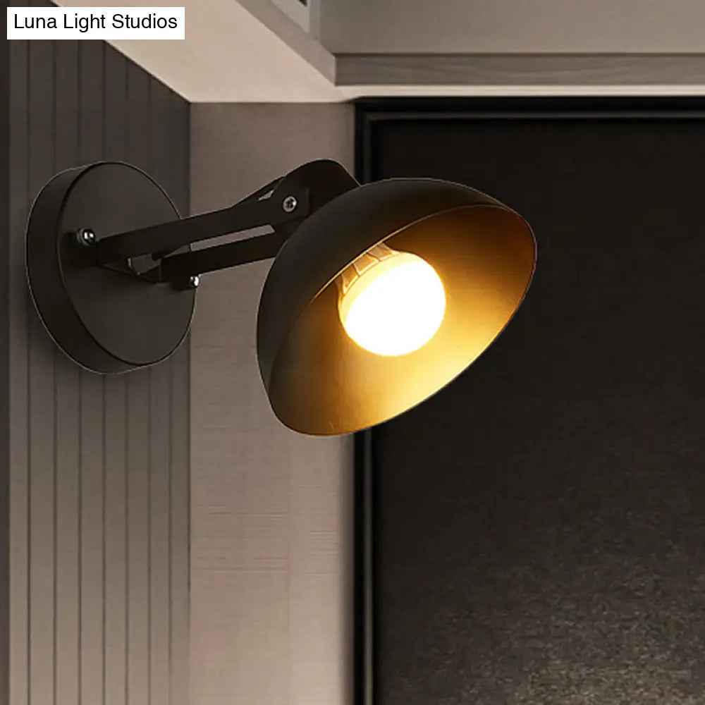 Industrial Style Metal Wall Lamp With Dome Shade - 1 Head Black Light Fixture