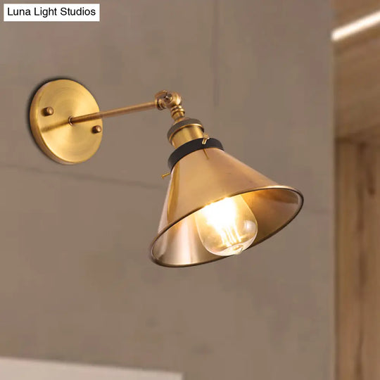 Industrial Style Metal Wall Lamp With Rotatable Barn/Cone Shade - Brass 1 Head Lighting Fixture For