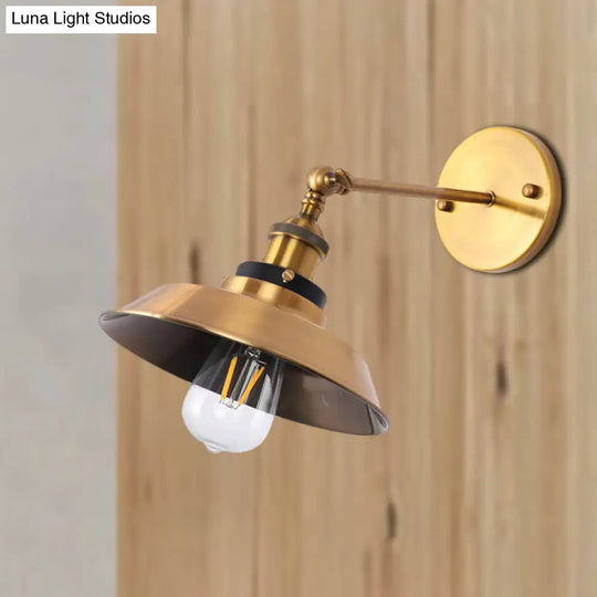 Industrial Style Metal Wall Lamp With Rotatable Barn/Cone Shade - Brass 1 Head Lighting Fixture For