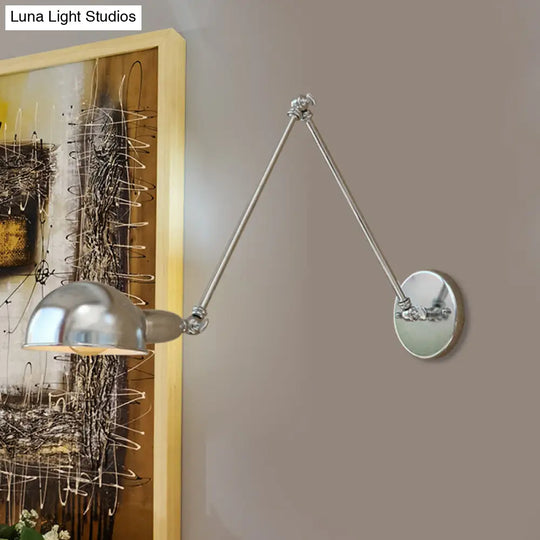 Industrial Style Metal Wall Lamp With Swing Arm & Domed Shade - Chrome Finish Bedroom Lighting 1