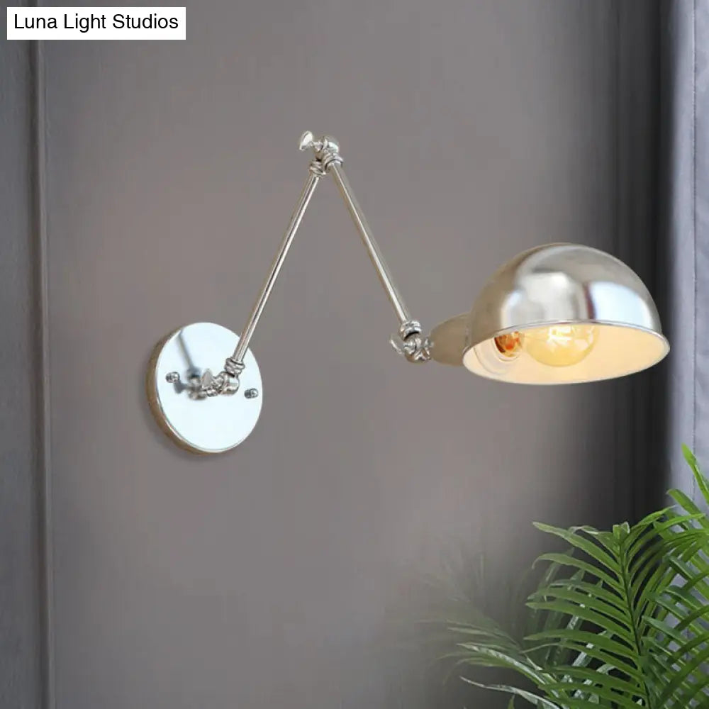 Industrial Style Metal Wall Lamp With Swing Arm & Domed Shade - Chrome Finish Bedroom Lighting 1