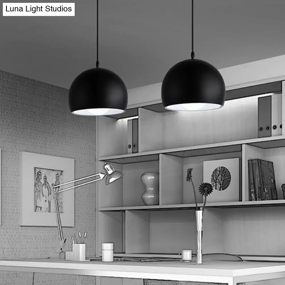 Industrial Style Metallic 1 Head Hanging Pendant Lamp - Black Globe Shade 8’/10’/14’ Width