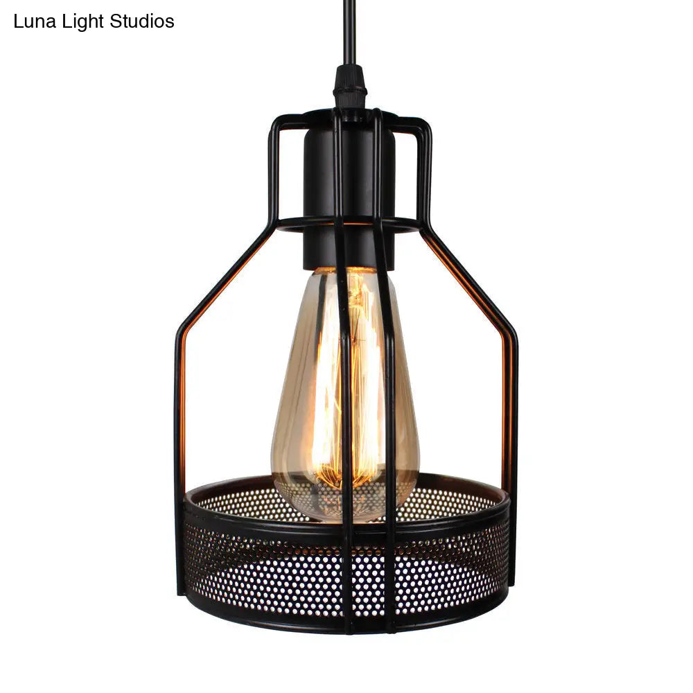 Industrial Style Metallic Black Wire Cage Pendant Light With 3 Heads - Perfect For Foyer Suspension