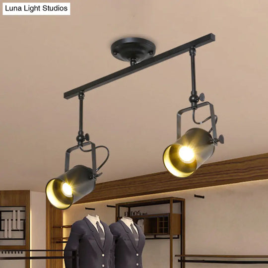 Industrial Style Metallic Cylinder Dining Room Semi-Flush Light Track Fixture - Rotatable