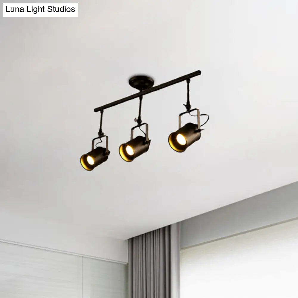 Industrial Style Metallic Cylinder Dining Room Semi-Flush Light Track Fixture - Rotatable