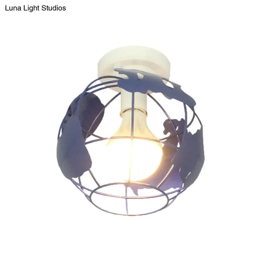 Industrial Style Metallic Flush Mount Light With Cage Shade - 1 Head Corridor Ceiling In Black/Red