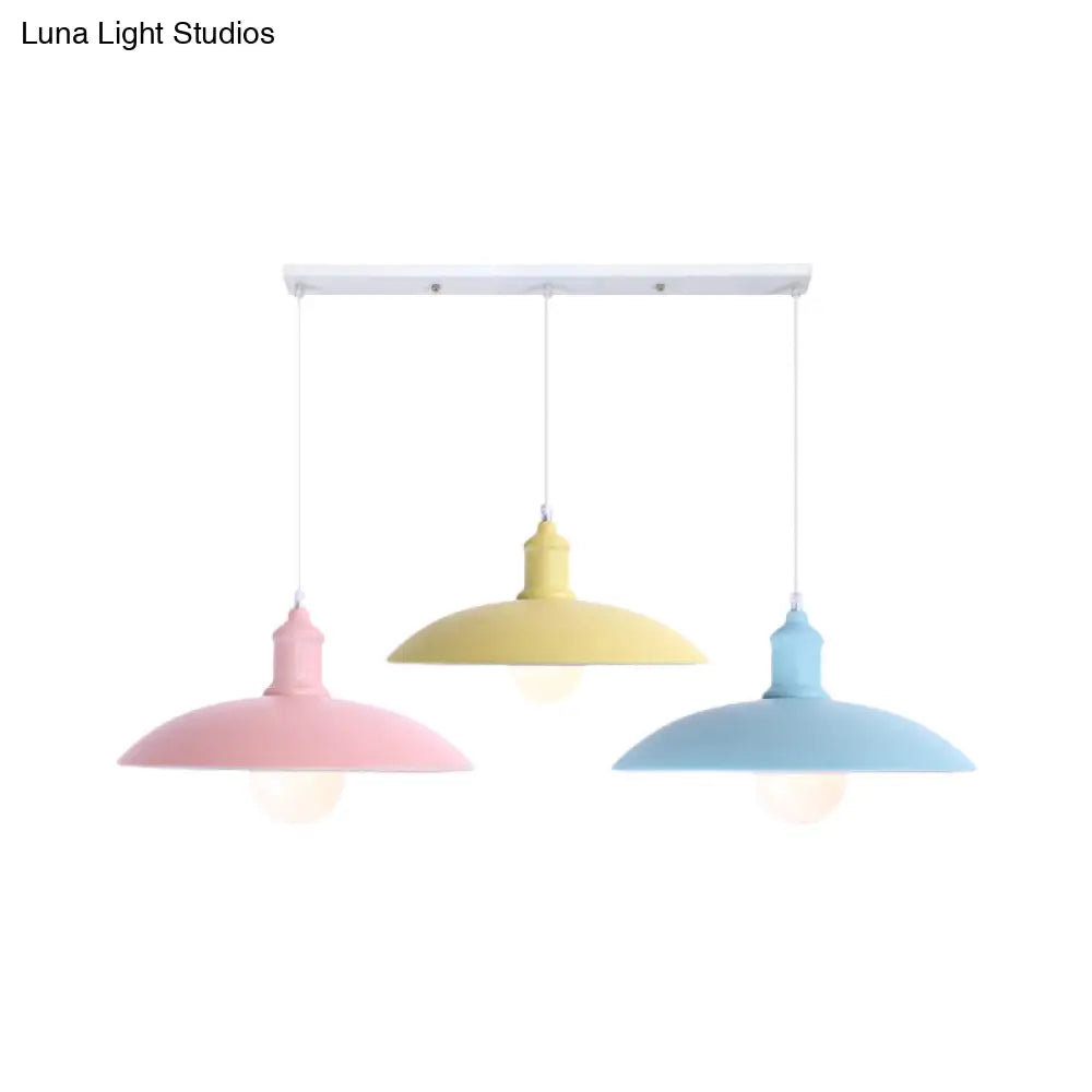 Industrial Style Metallic 3-Head Kitchen Ceiling Light With Multi-Colored Saucer/Dome Shades