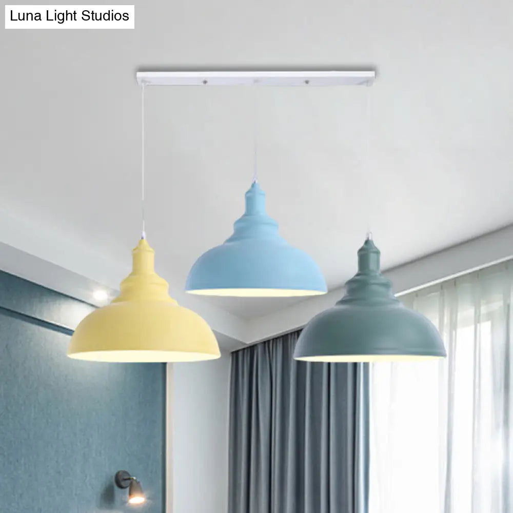 Industrial Style Metallic 3-Head Kitchen Ceiling Light With Multi-Colored Saucer/Dome Shades