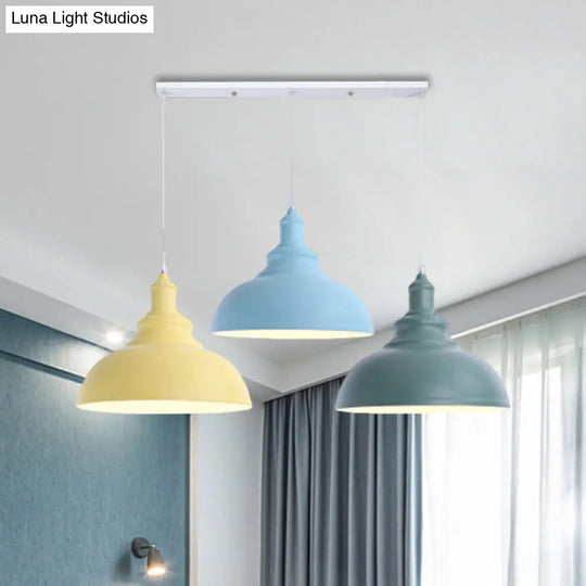 Industrial Style Metallic 3-Head Kitchen Ceiling Light With Multi-Colored Saucer/Dome Shades