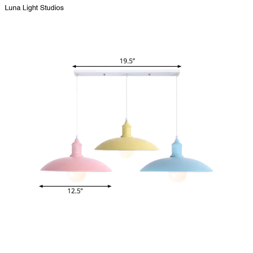 Industrial Style Metallic 3-Head Kitchen Ceiling Light With Multi-Colored Saucer/Dome Shades