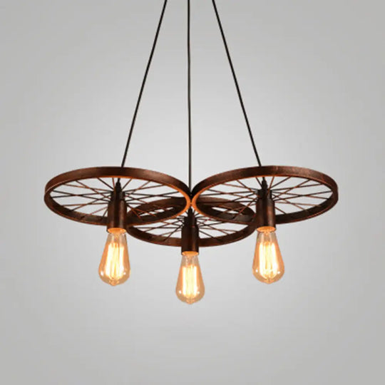 Industrial Style Metallic Multi-Light Pendant With Wheel Design - Perfect For Restaurants 3 / Rust