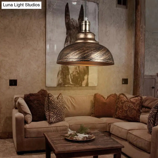 Industrial Style Metallic Pendant Ceiling Light - 12/14/16 Dia 1 Bowl Shade Black/White Inner Bronze