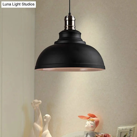 Industrial Style Metallic Pendant Ceiling Light - 12/14/16 Dia 1 Bowl Shade Black/White Inner