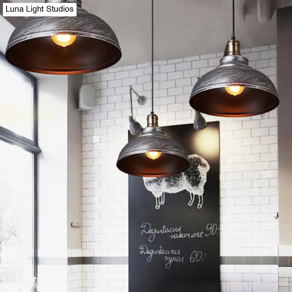 Industrial Style Metallic Pendant Ceiling Light - 12/14/16 Dia 1 Bowl Shade Black/White Inner Grey /