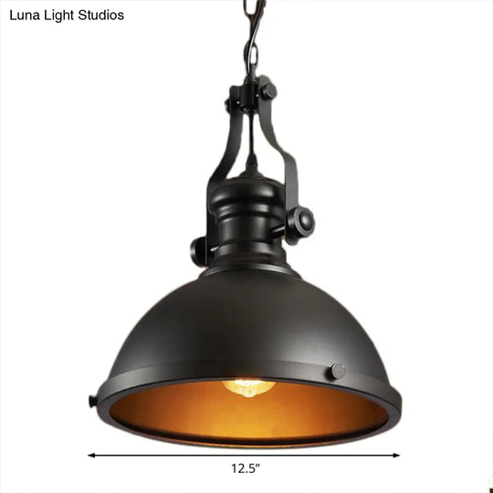 Industrial Dome Shade Pendant Light For Dining Room - Metallic Ceiling Fixture With 1