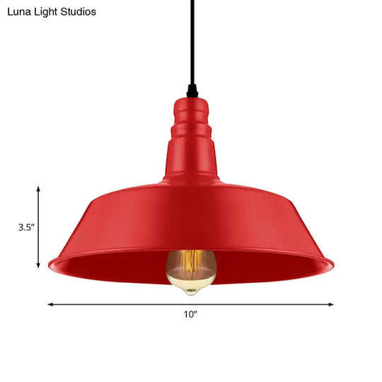 Barn Living Room Pendant Lighting - Industrial Style Metallic Ceiling Light Fixture 1 Bulb Red/Green