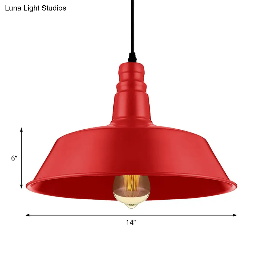 Barn Living Room Pendant Lighting - Industrial Style Metallic Ceiling Light Fixture 1 Bulb Red/Green