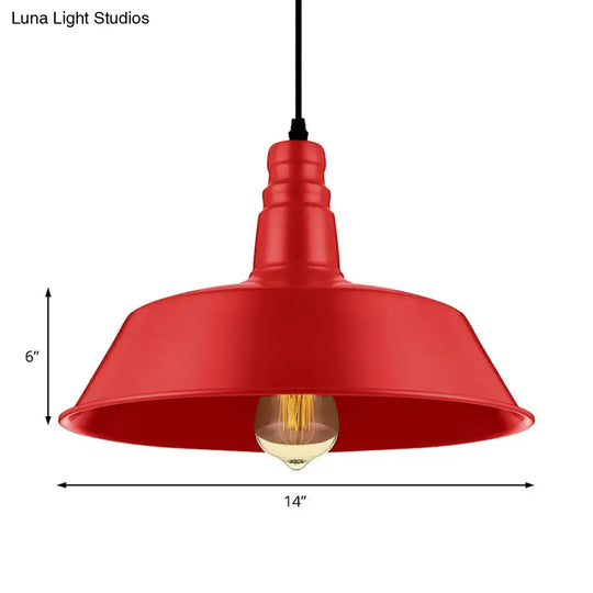 Barn Living Room Pendant Lighting - Industrial Style Metallic Ceiling Light Fixture 1 Bulb Red/Green