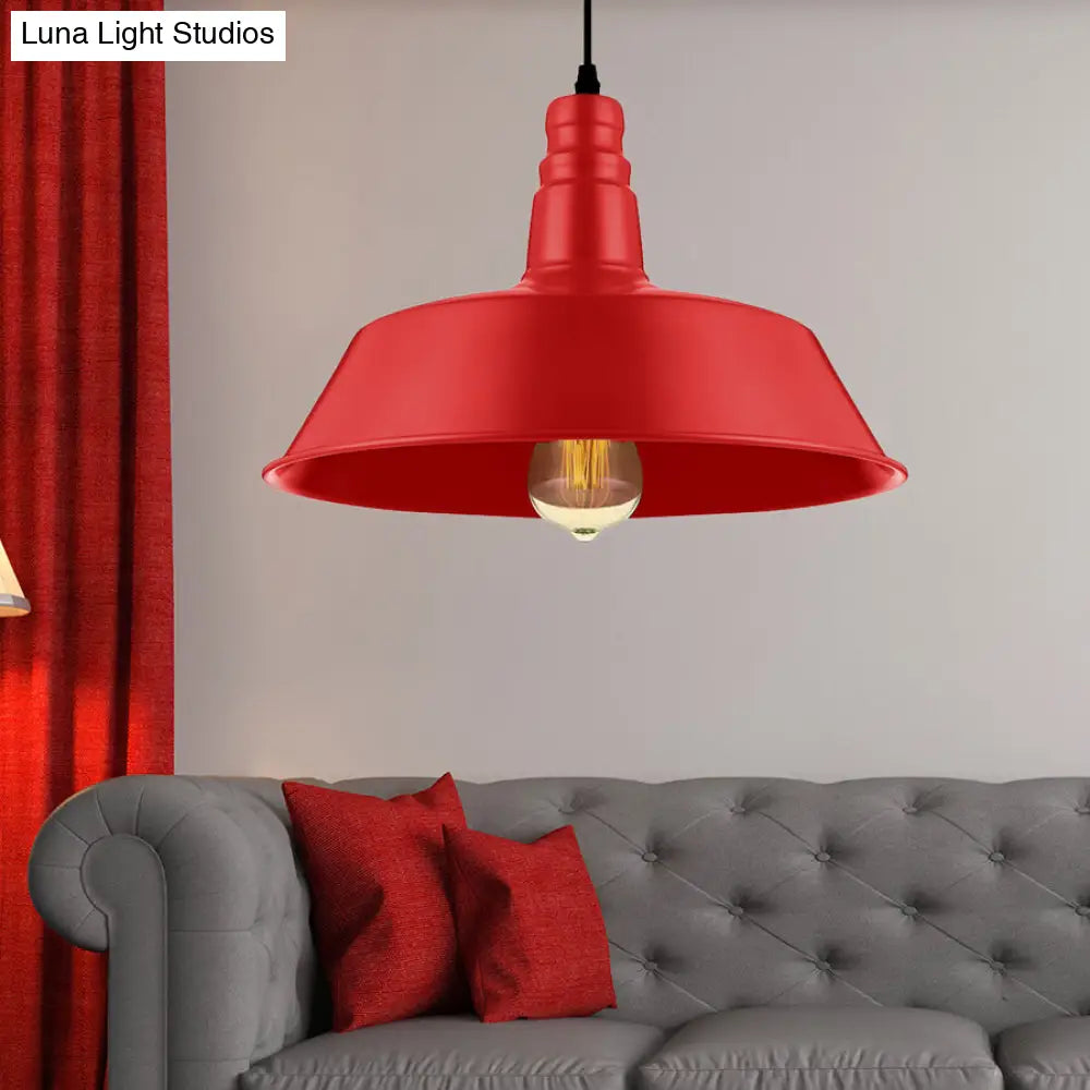 Barn Living Room Pendant Lighting - Industrial Style Metallic Ceiling Light Fixture 1 Bulb Red/Green